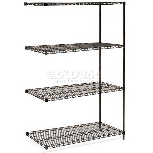 Nexel Black Epoxy, 4 Tier, Wire Shelving Add-On Unit, 54W x 24D x 86H A24548B - main